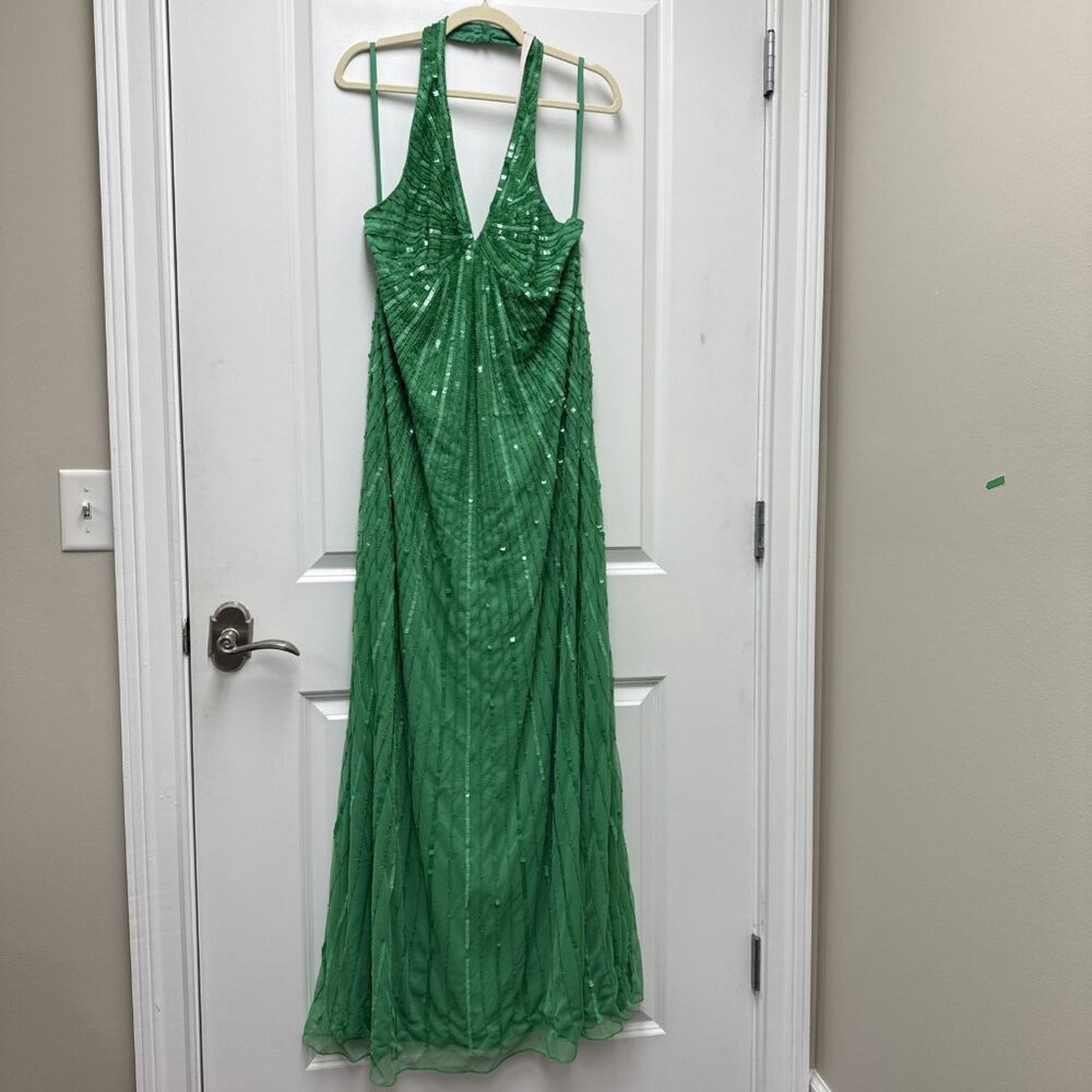 NWT Mac Duggal Size 14 Green 10898 Halter Neck Sequin Gown Dress Prom Formal NWT - Picture 5 of 12